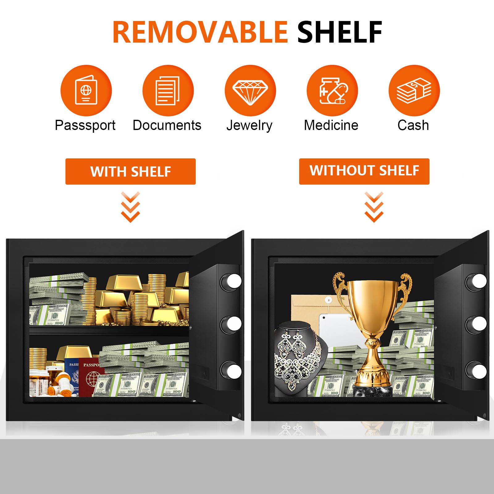 Fulcyovt fireproof safe LED light activates when door opens for visibility