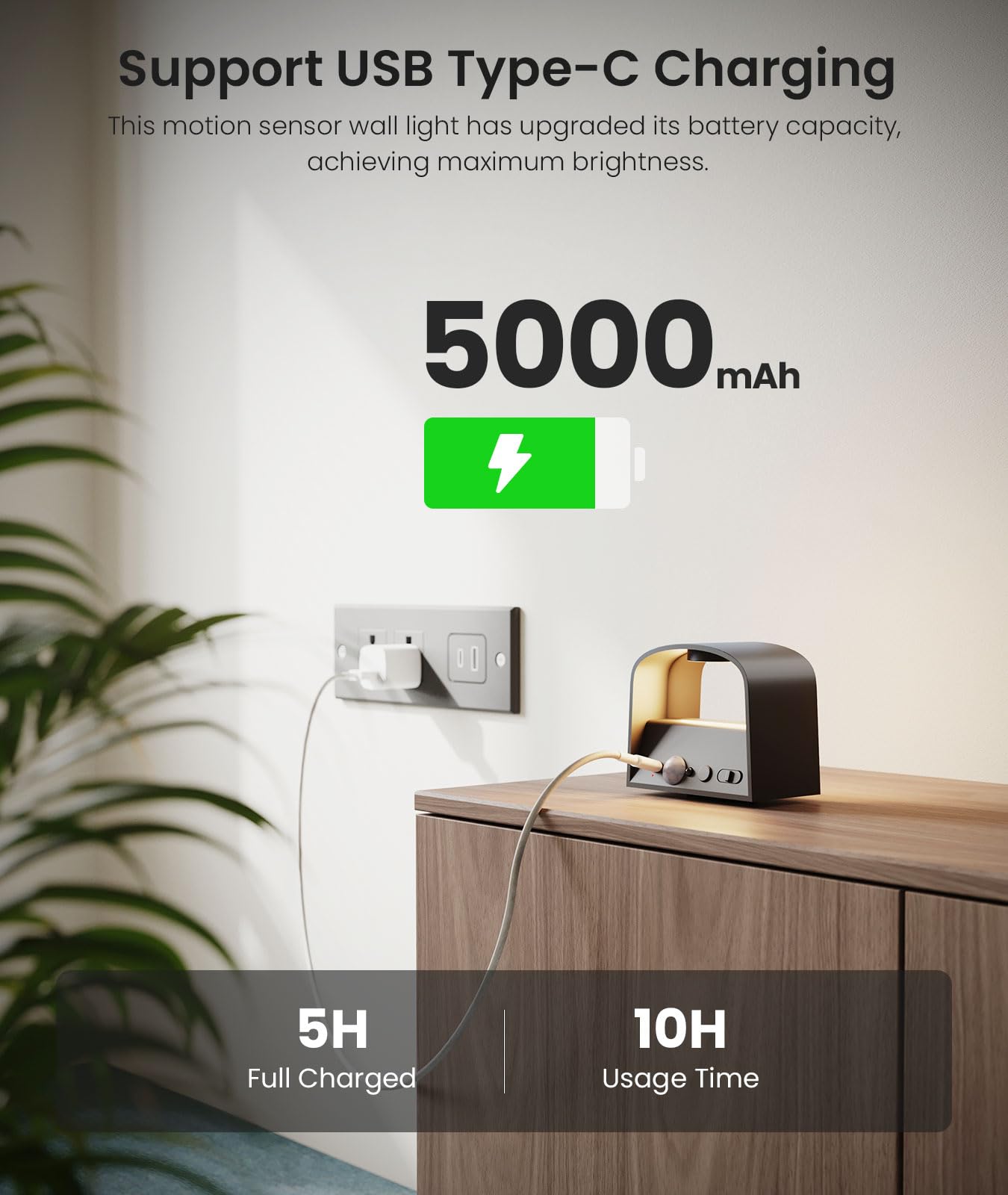 FULEN rechargeable wall light powered by 5000mAh battery for hours of use