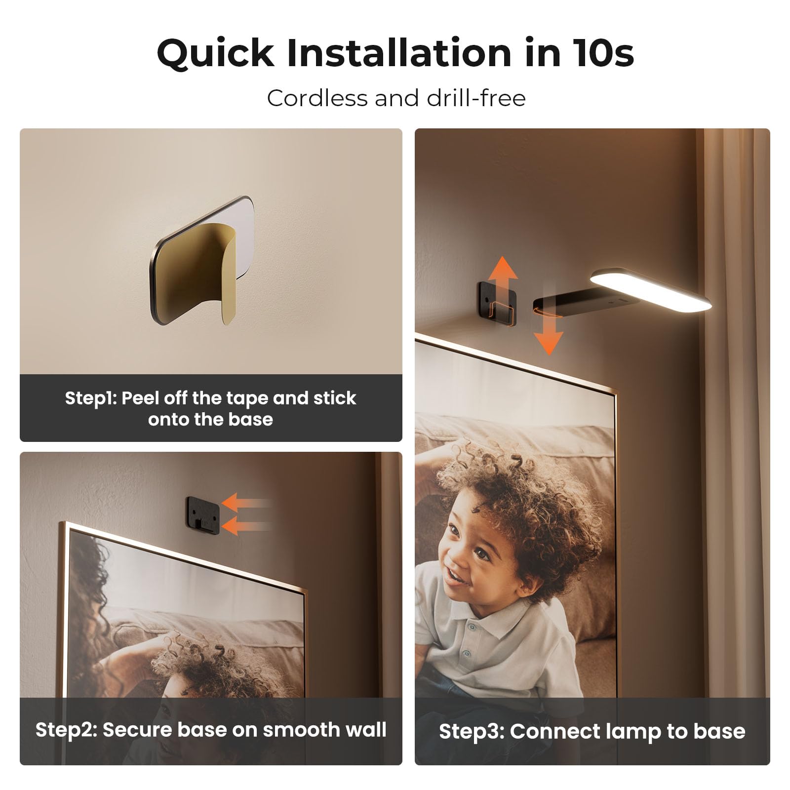 Picture light suitable for artworks, posters, mirrors, and shelves up to 40 inches.