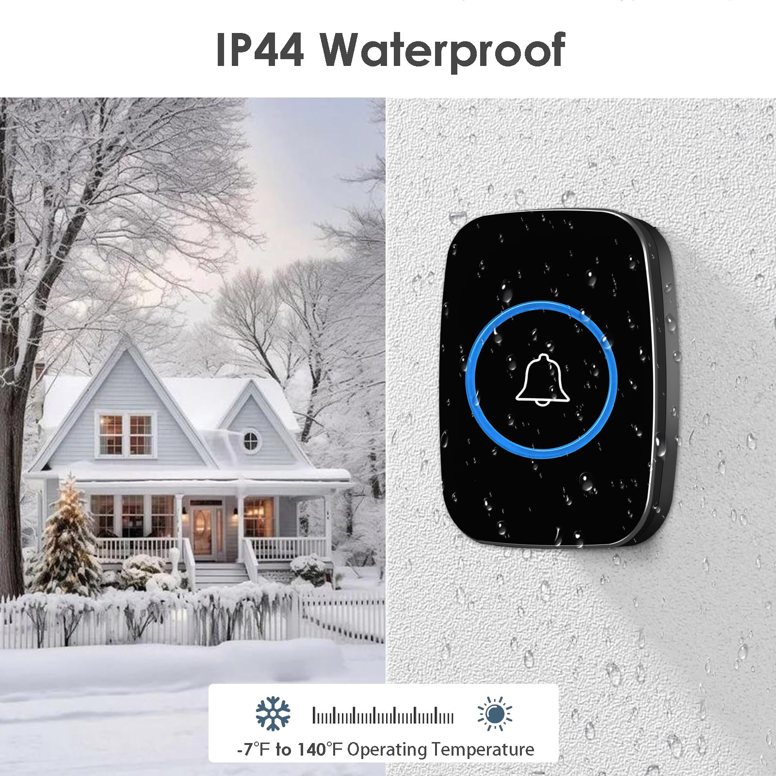 FullHouse IP44 weatherproof button withstands rain for outdoor use.