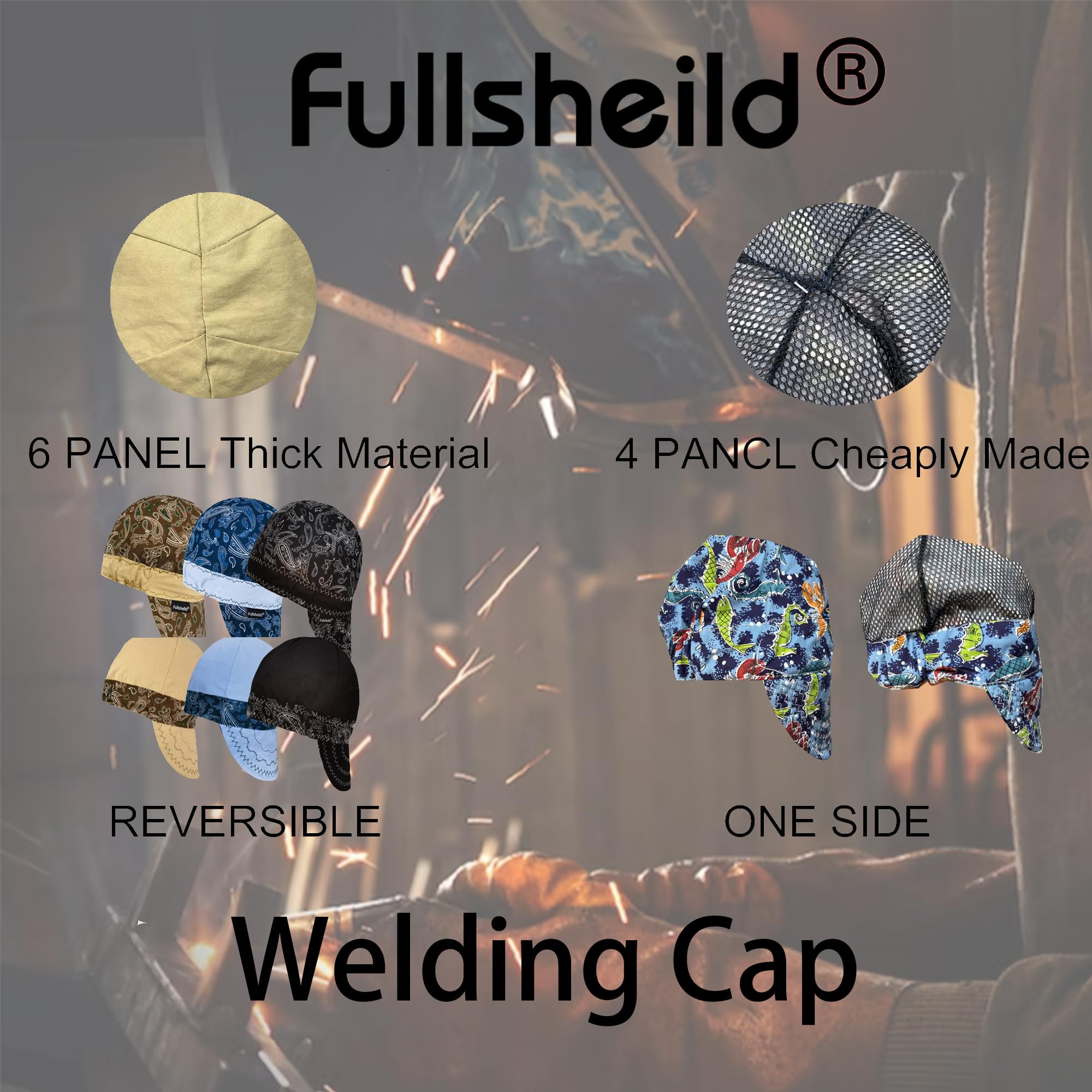 Fullsheild reversible welding cap color option C folded for easy transport.