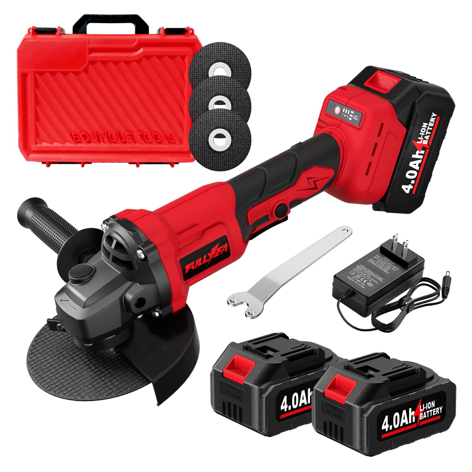 FULLYEA cordless angle grinder body enables mobile, cable-free use.