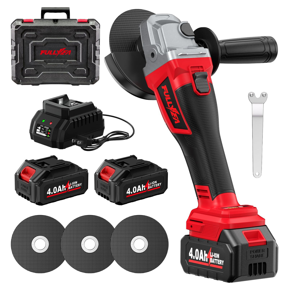 FULLYEA cordless angle grinder front view for portable metal cutting