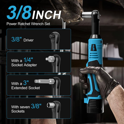 Blue FULLYEA cordless ratchet wrench in action on a project