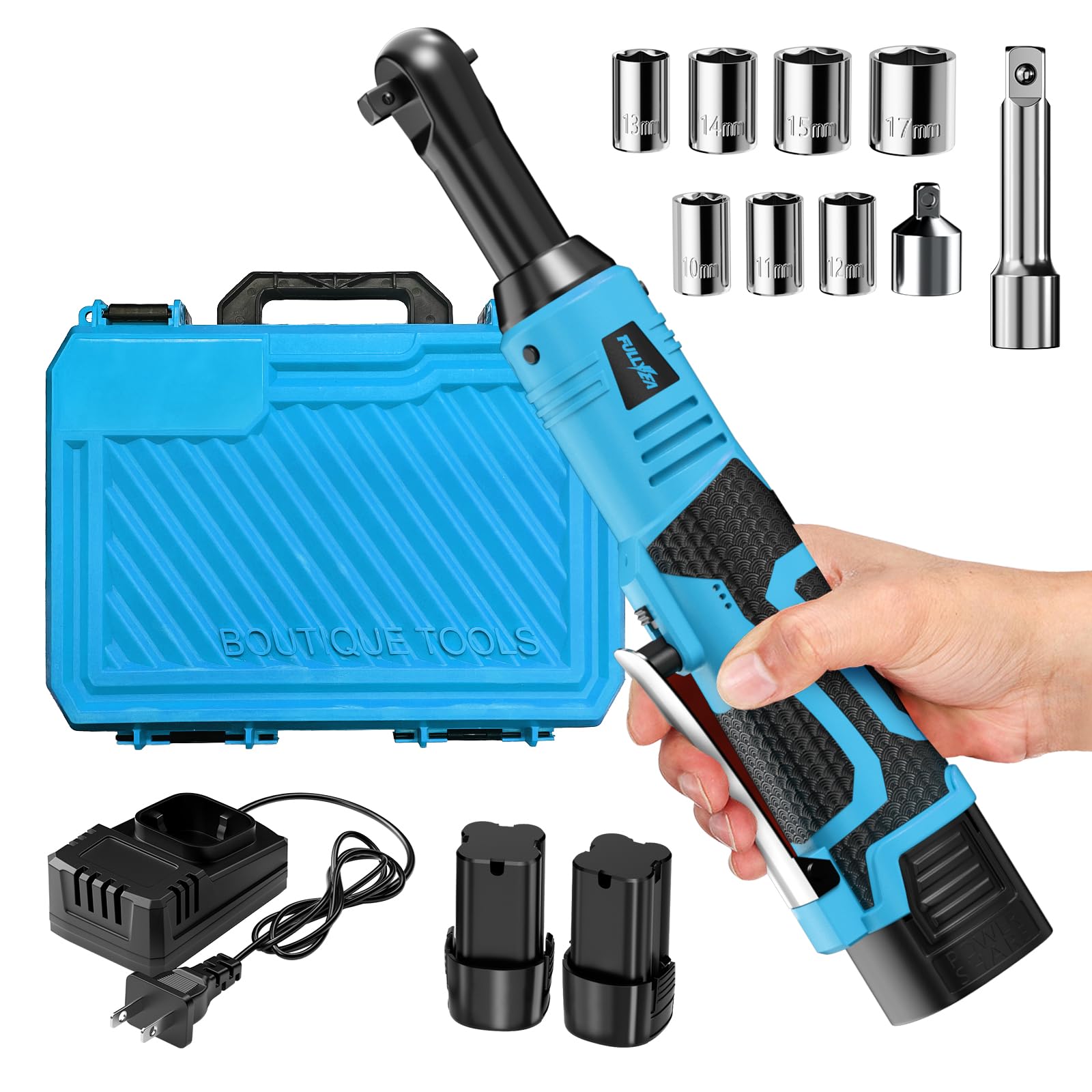 FULLYEA cordless ratchet wrench with dual 2.0Ah batteries for extended use