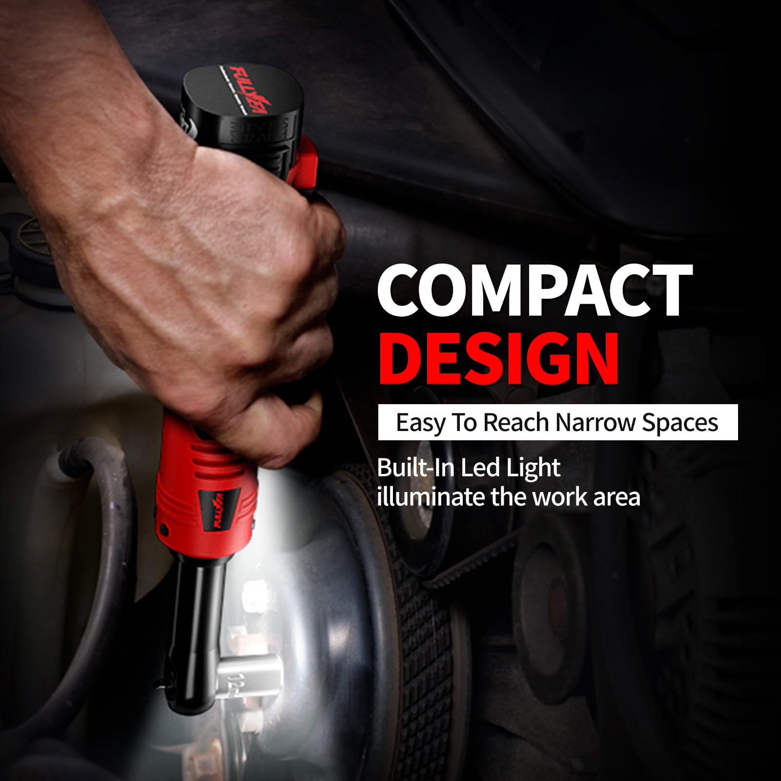 FULLYEA compact head reaches narrow gaps for quick tasks.