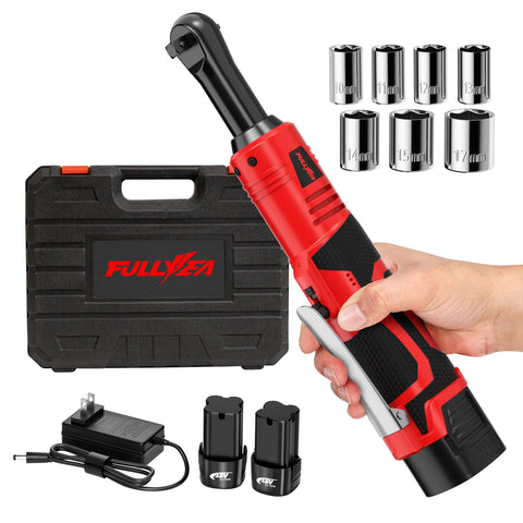 FULLYEA Electric Ratchet Wrench with LED light brightens tight spaces.