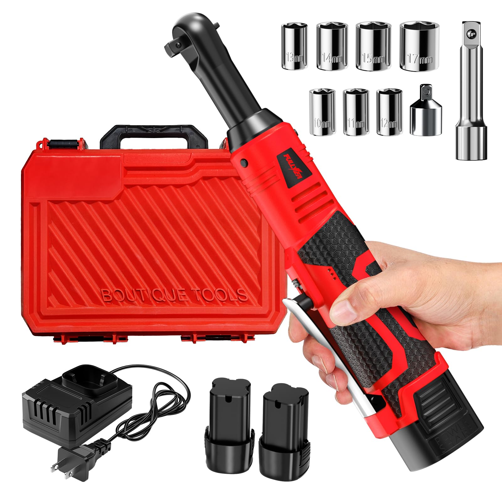 Fullyea electric ratchet wrench set showcasing 40 ft-lbs torque for quick bolt loosening
