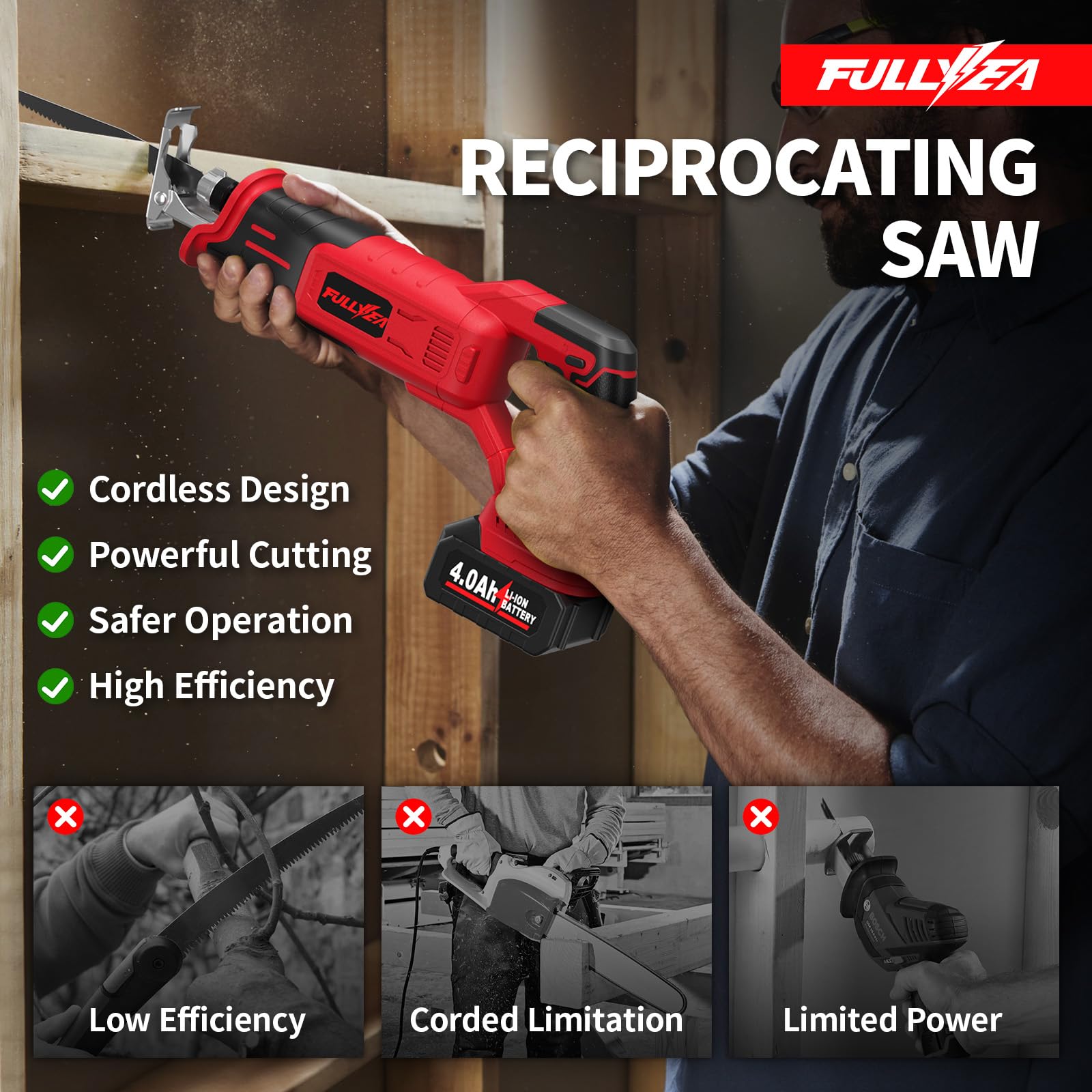 FULLYEA ergonomic rubber handle and safety features for comfort