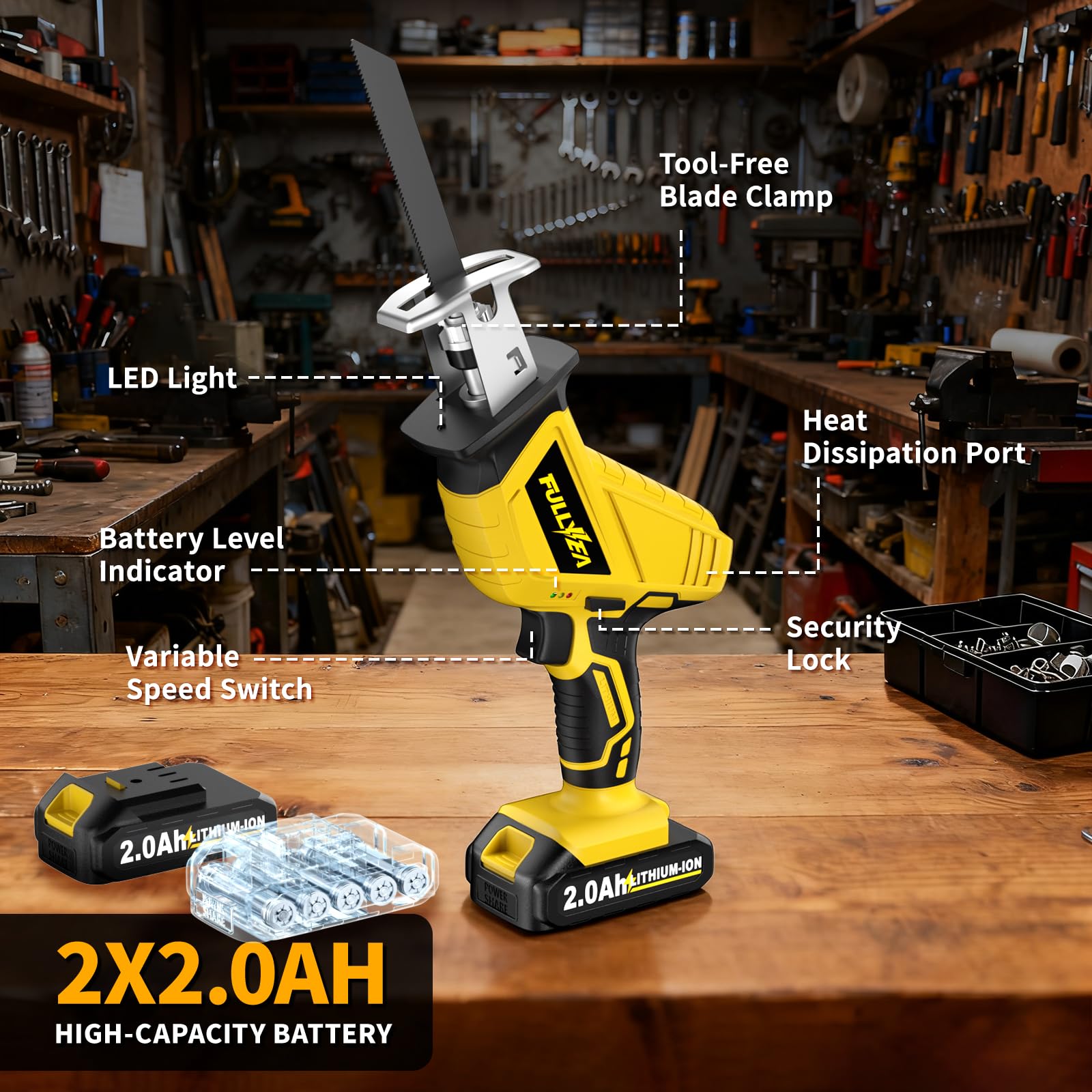 FULLYEA tool-free blade change enables fast safe blade swaps