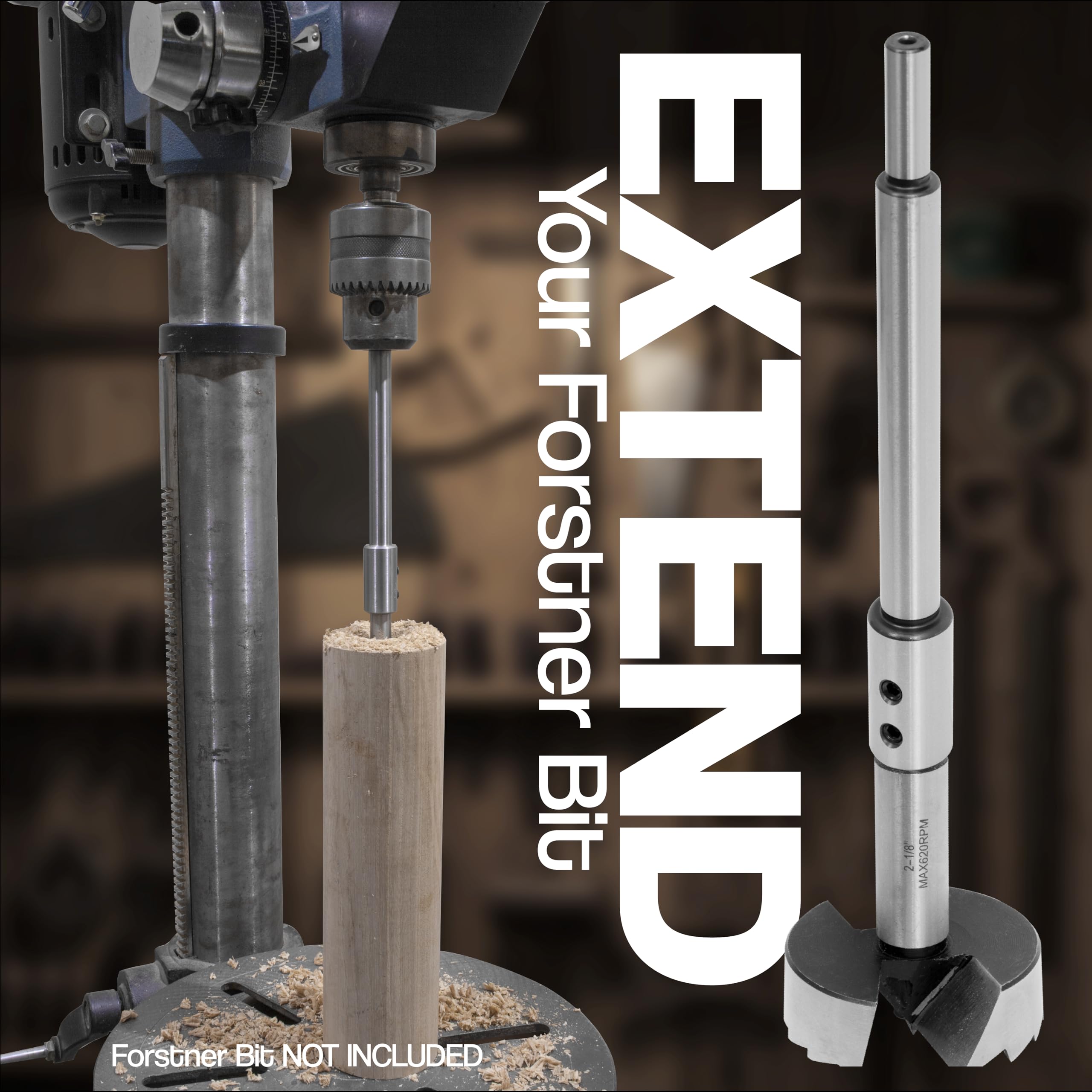 Fulton 10in Forstner extension enables deeper, cleaner bores.