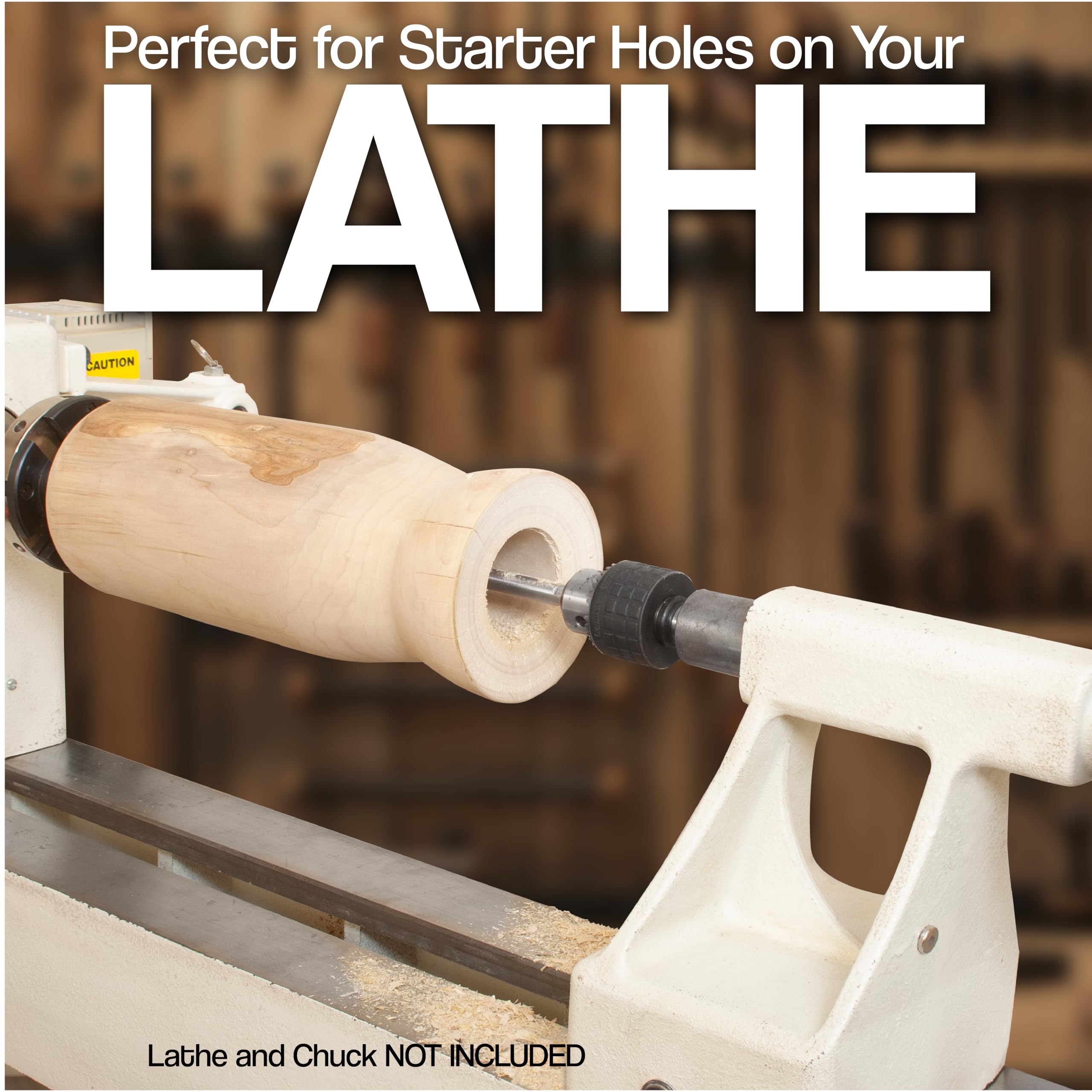 Fulton 38in shank Forstner extension shows precise chuck fit for 3/8in bits.
