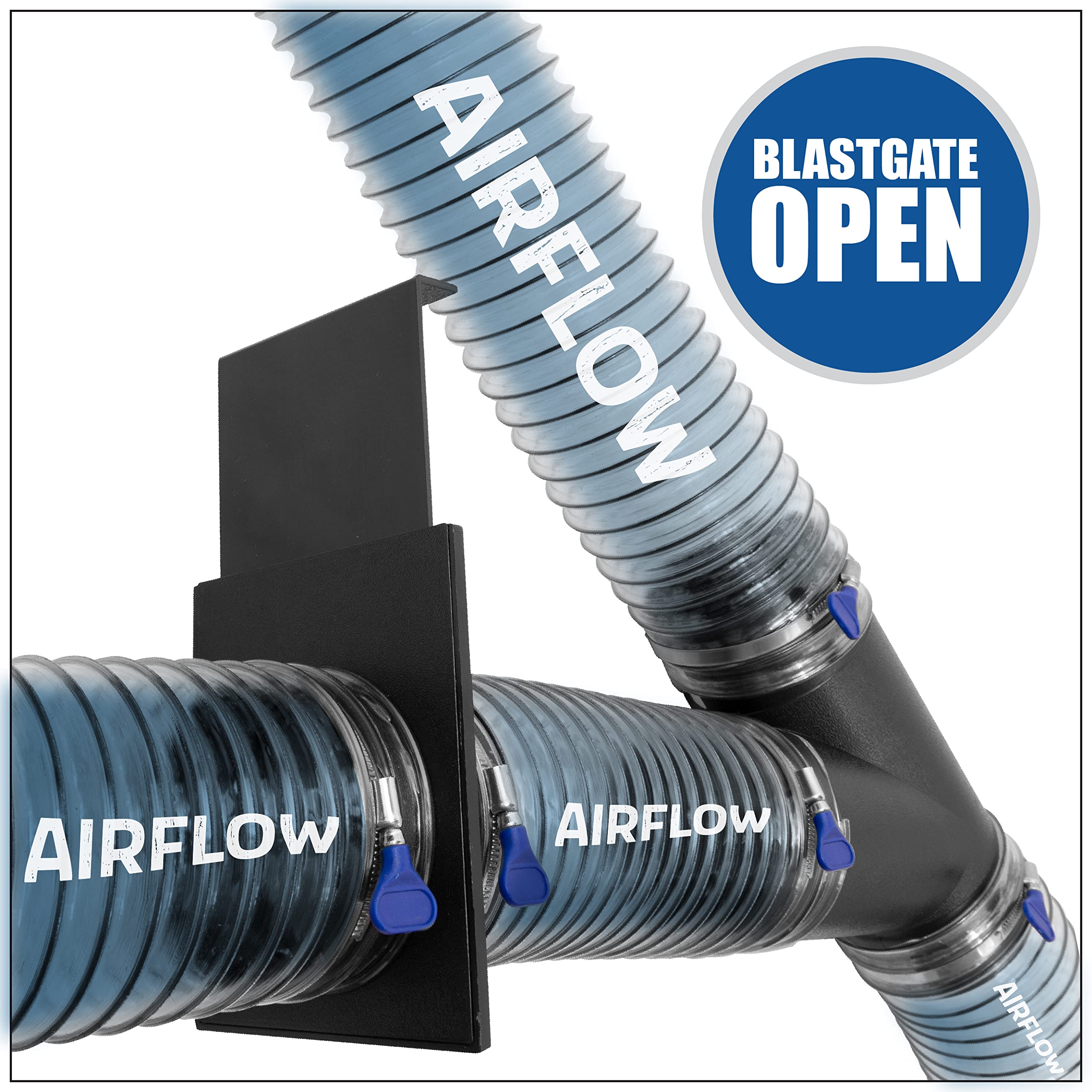 Fulton 4in blast gate double-port side view showing tapered ports for easy hose fit