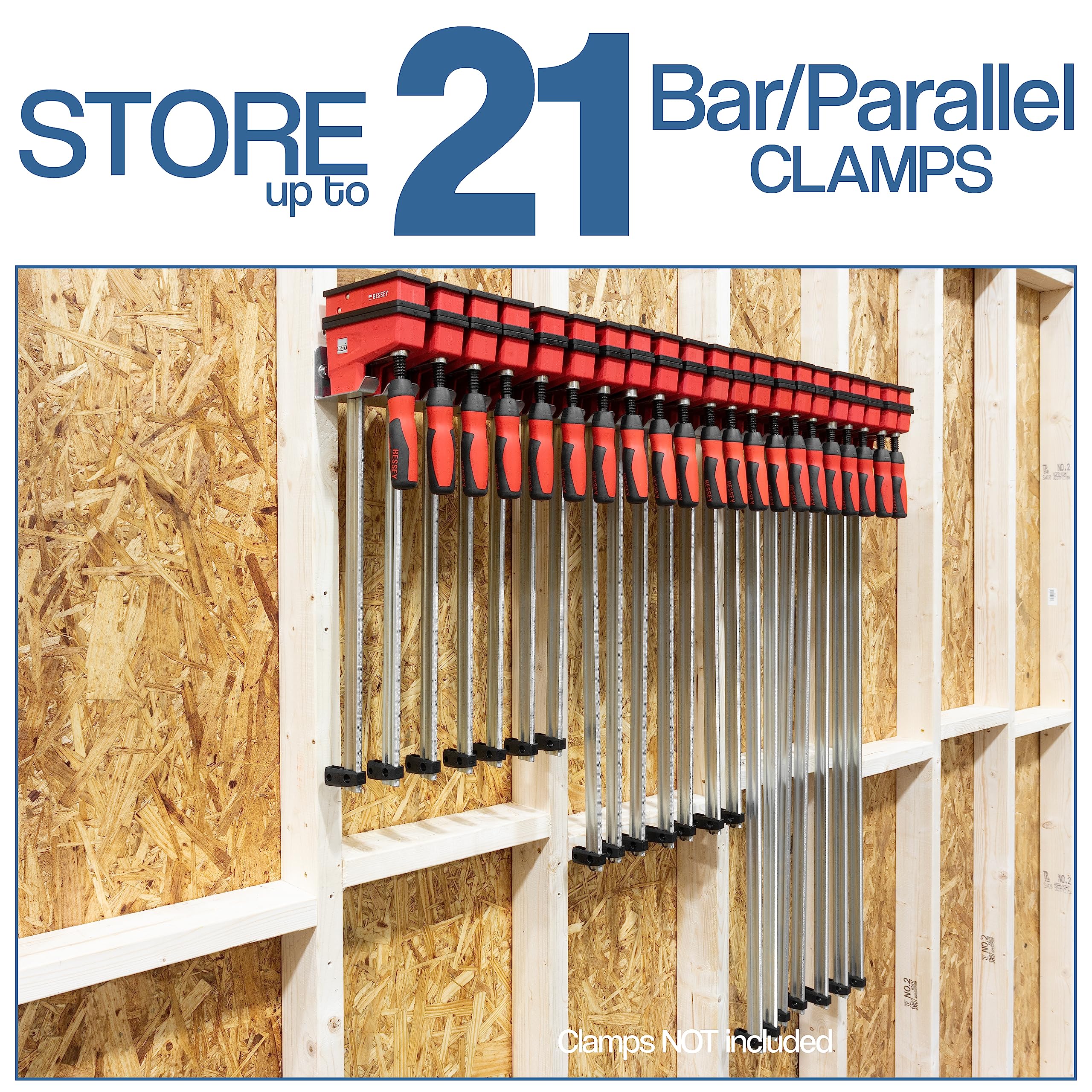 Three-pack Fulton Bar/Parallel Clamp Rack ready to organize clamps