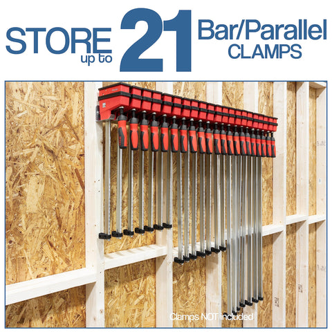 Three-pack Fulton Bar/Parallel Clamp Rack ready to organize clamps