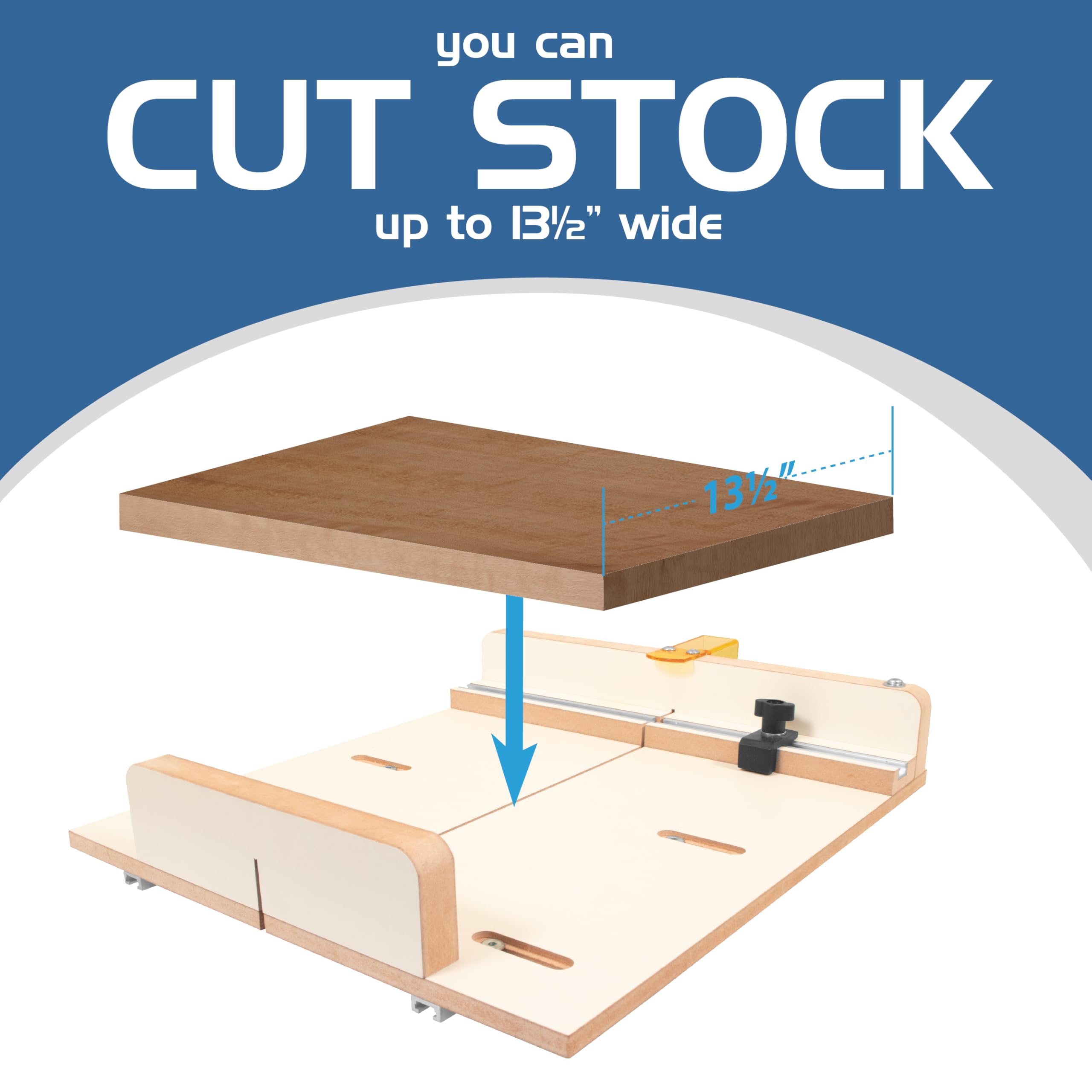 Fulton crosscut sled supports panels up to 13-1/2 inches for mid-size work.