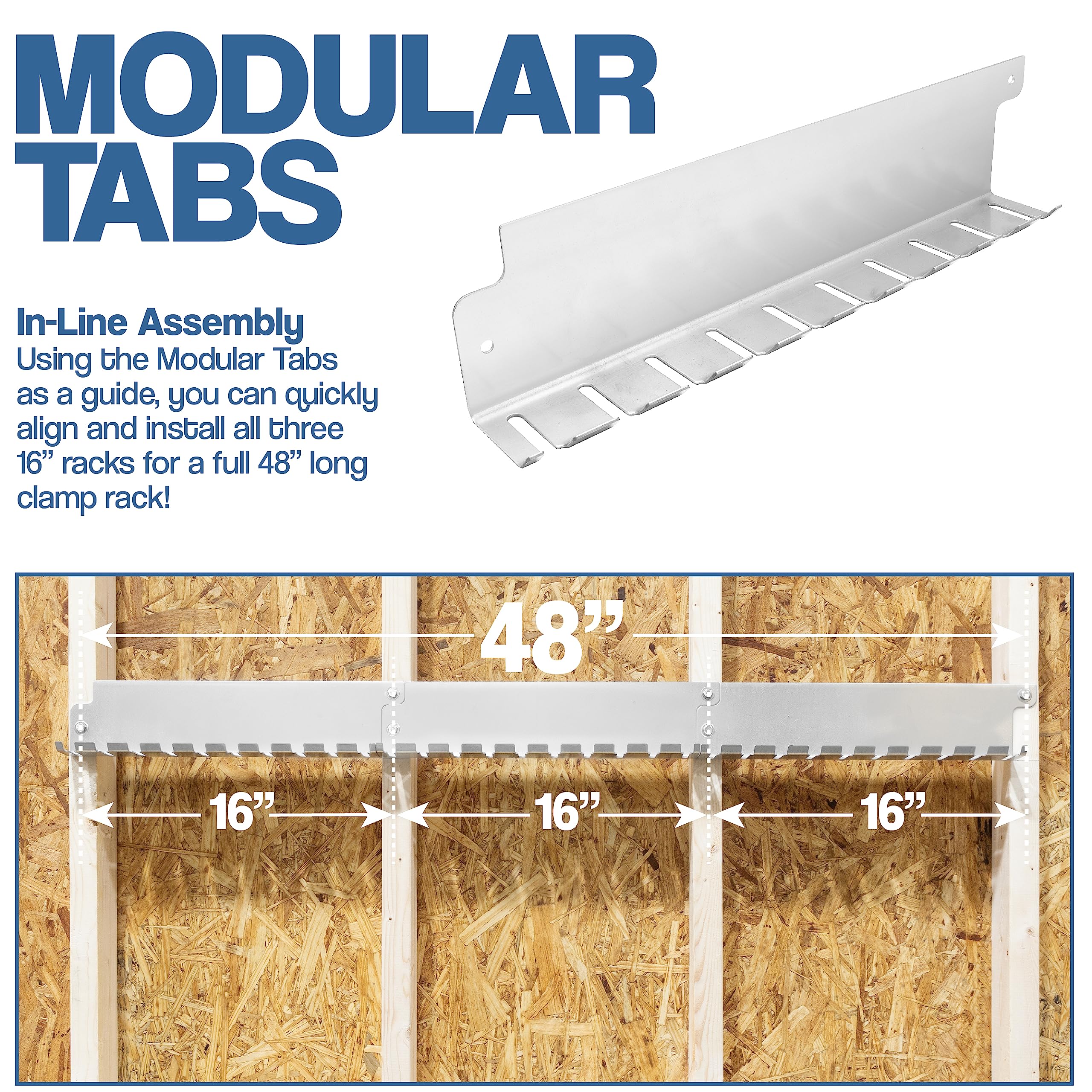 Fulton F-Clamp Modular Rack assembly layout demonstrating precise 16-inch on-center alignment.