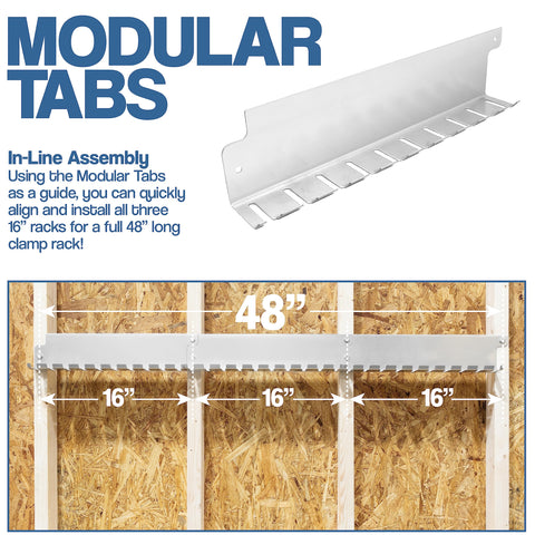 Fulton F-Clamp Modular Rack assembly layout demonstrating precise 16-inch on-center alignment.