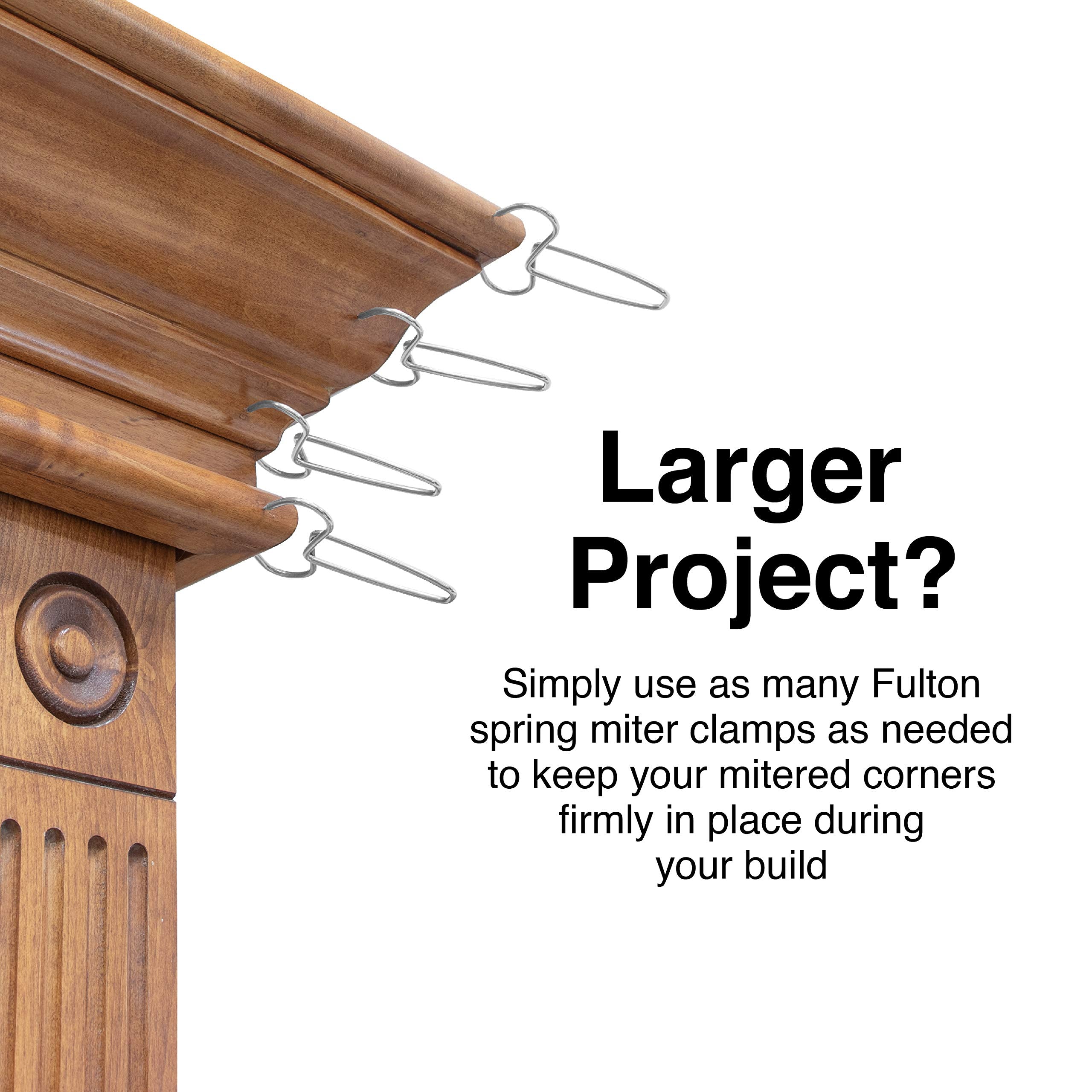 Corner assembly with Fulton Miter Spring Clamps showing clean contact.
