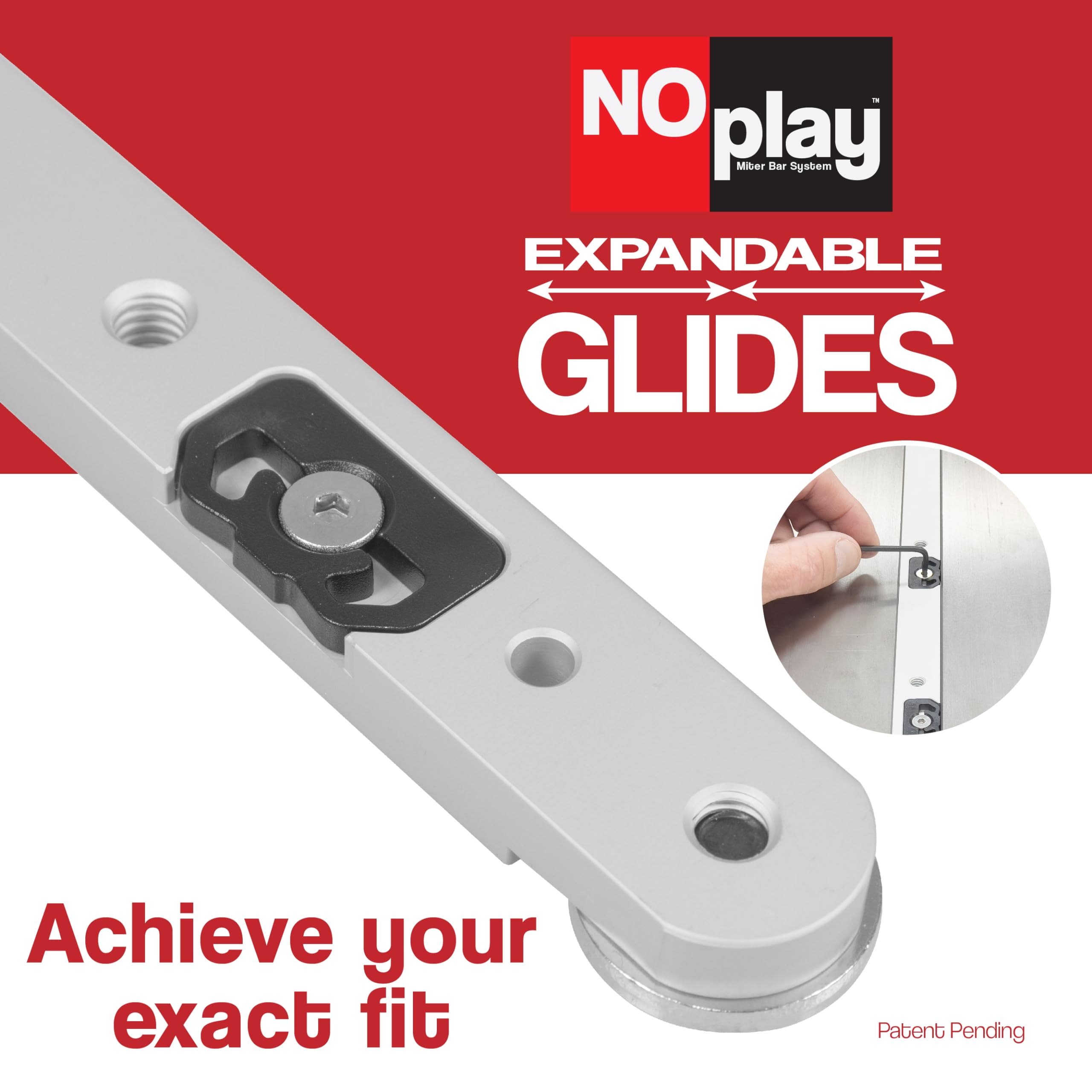 Fulton NoPlay miter bar adjustment-from-above enables quick setup tweaks.