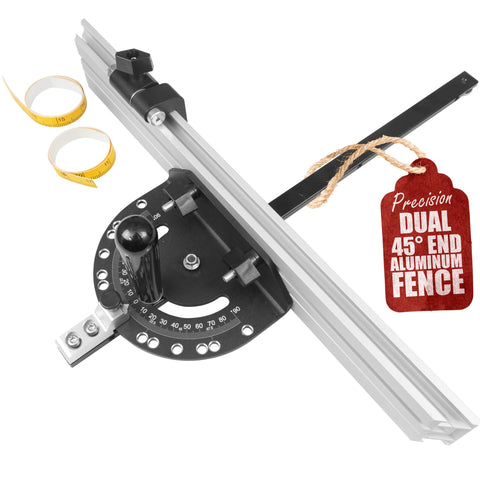 Fulton Precision Miter Gauge aluminum fence close-up showing 45-degree ends for stock support.