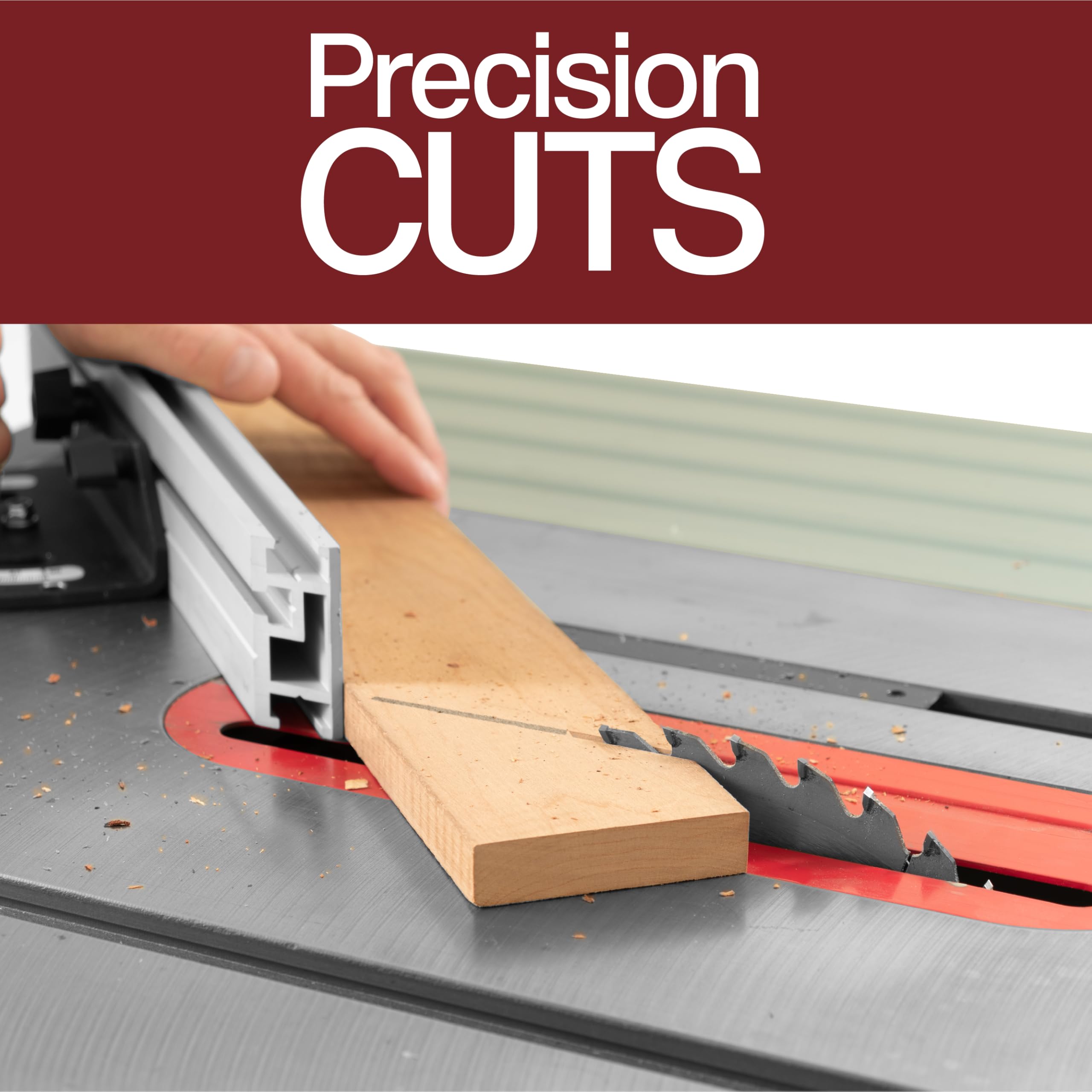 17-inch steel miter bar for stable blade tracking.
