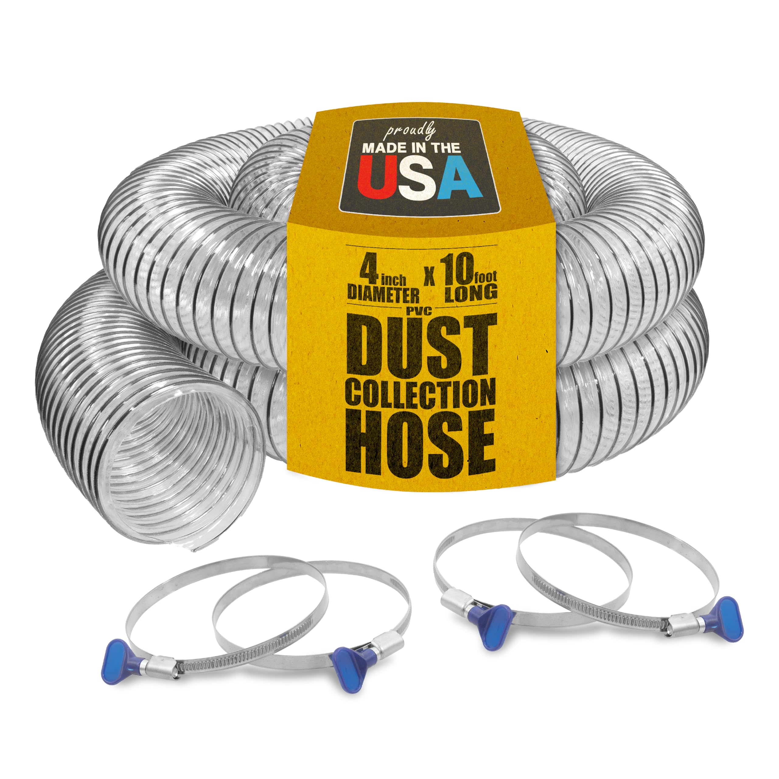 Fulton PVC dust hose, clear exterior reveals debris and clogs.