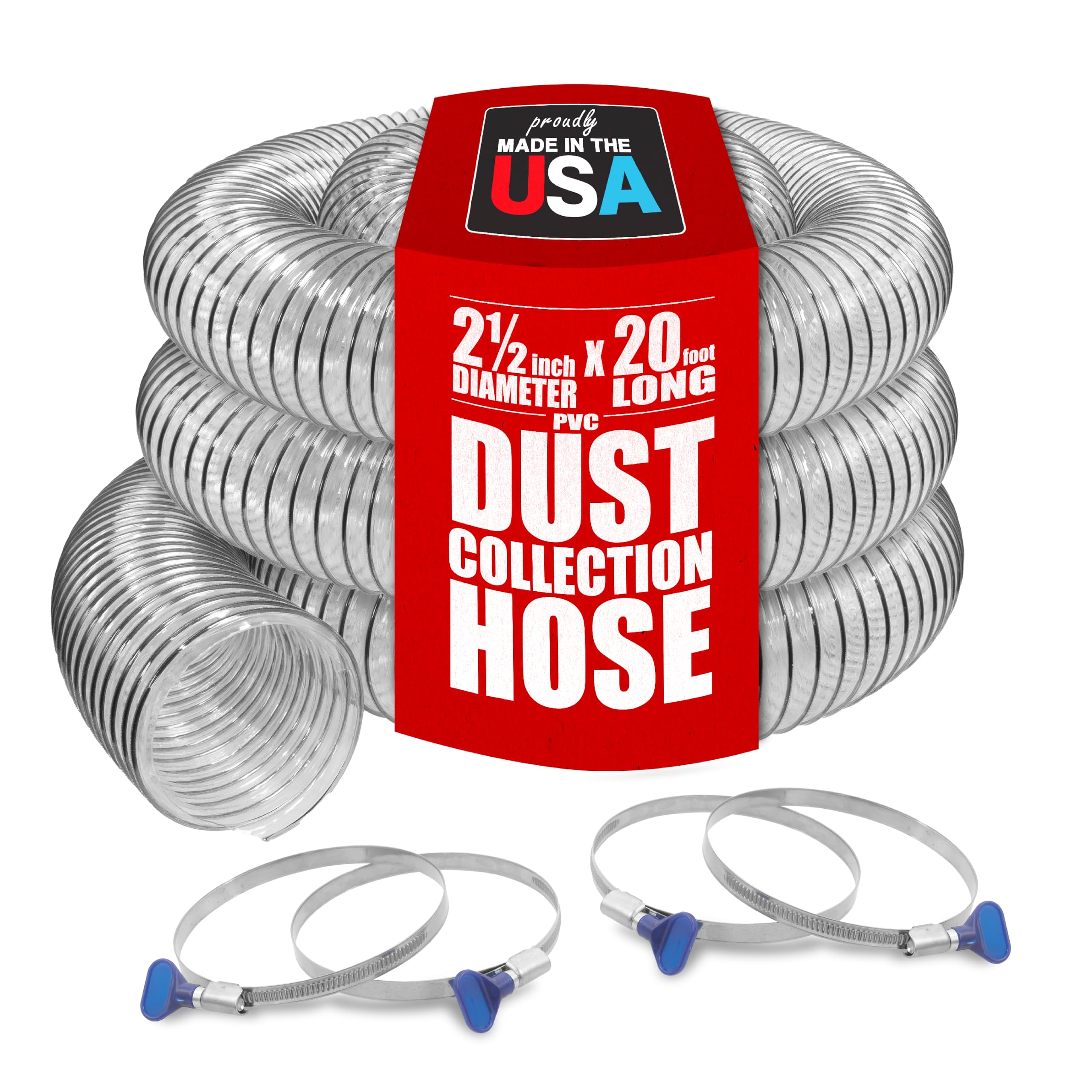 Fulton PVC dust hose with clear view for easy clog detection.