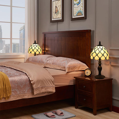 FUMAT Tiffany dining room lamp creates inviting atmosphere on a sideboard.