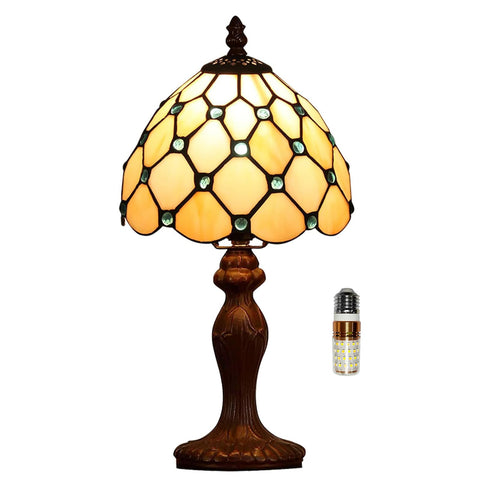 FUMAT Tiffany table lamp with stained glass shade for cozy bedroom lighting.