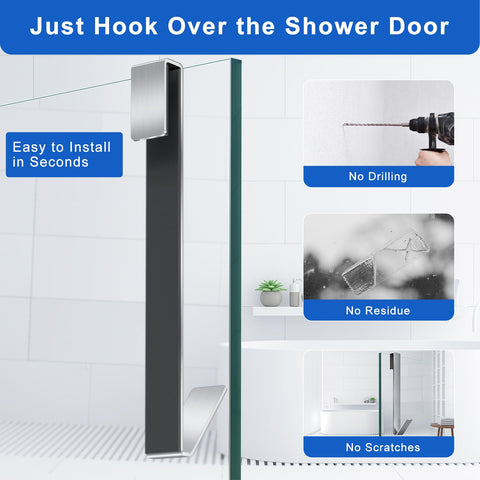 FUMAX no-drill installation hook attaching to glass without residue.