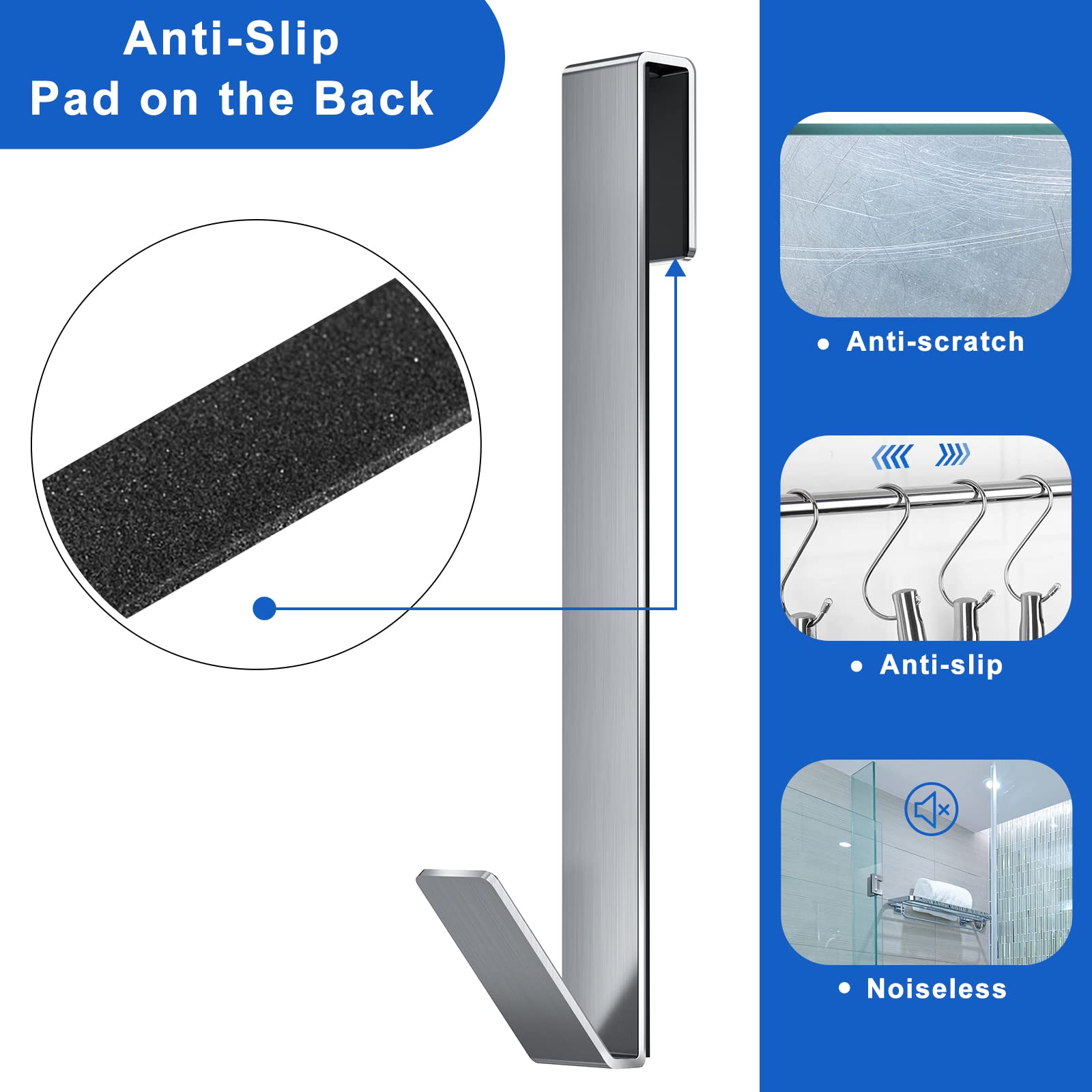 FUMAX versatile bathroom hook hangs towels, robes, loofahs, and squeegees.
