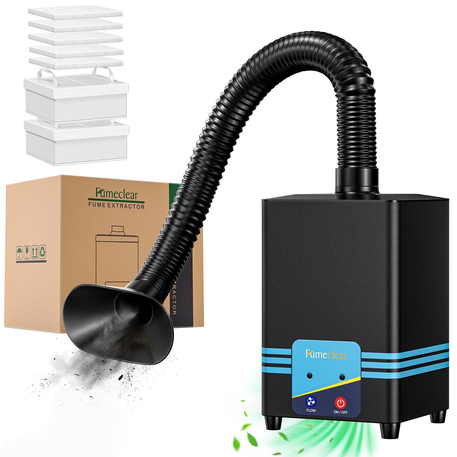 FumeClear FC-2001S filters solder fumes with pre-filter and HEPA for cleaner air