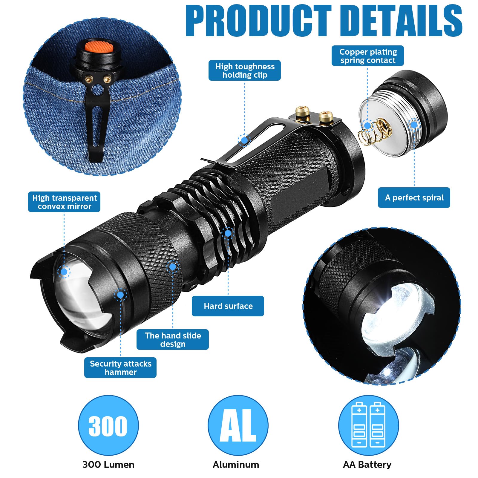 Fumete waterproof aluminum flashlight ideal for rain, snow, and outdoor use.