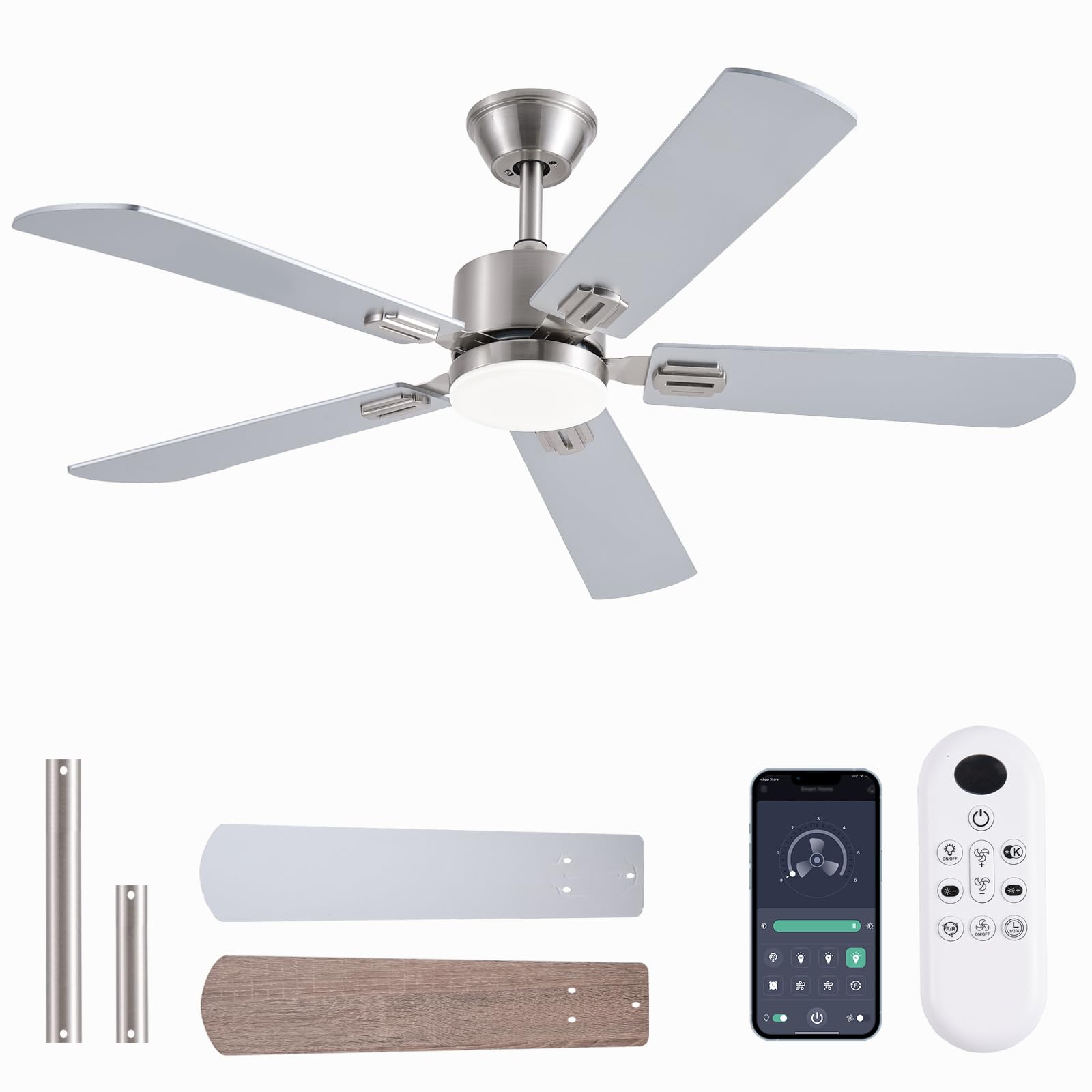 FUMLTP 52-inch ceiling fan with lights and remote offers quiet, efficient cooling for large rooms.
