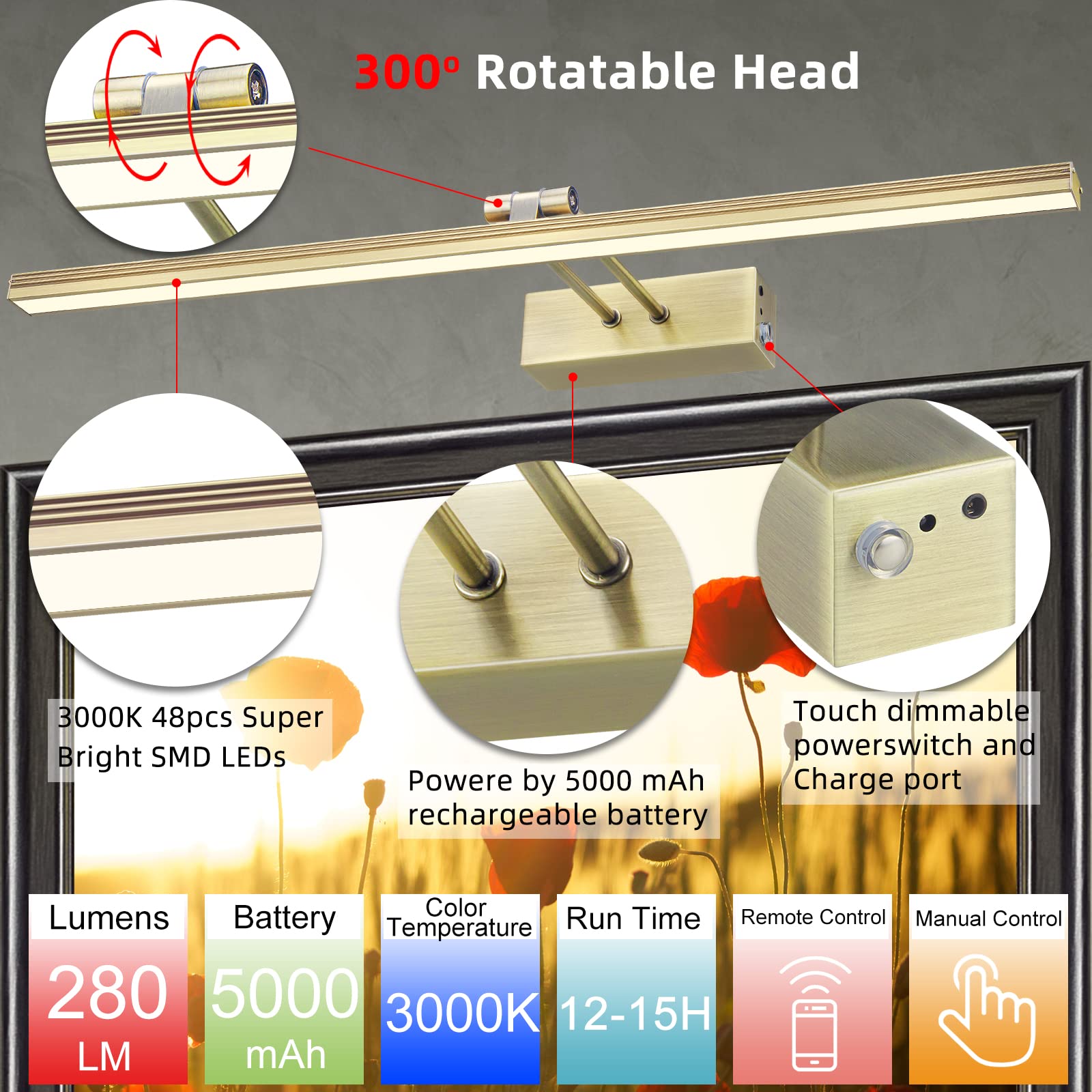 FUNCHDAY 150-degree rotatable tube adjusts light direction.
