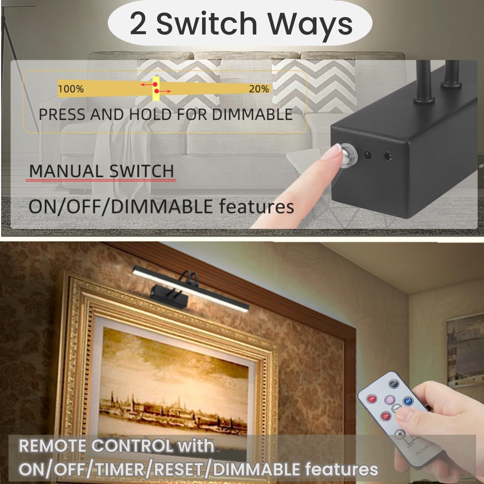 FUNCHDAY wall-mounted gallery light with rotation to angle lighting precisely.