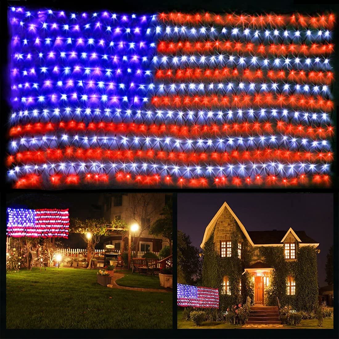 FUNIAO American flag lights offer bright 420 LEDs for outdoor display.