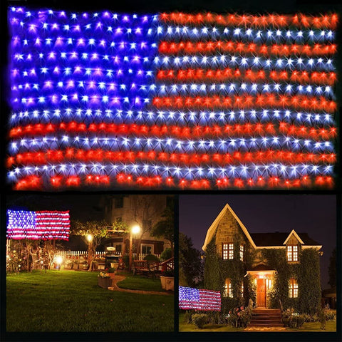 FUNIAO American flag lights offer bright 420 LEDs for outdoor display.