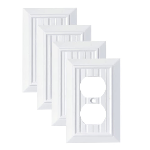 Funkiim Pure White beadboard wall plate 1-gang duplex, easy-clean finish.
