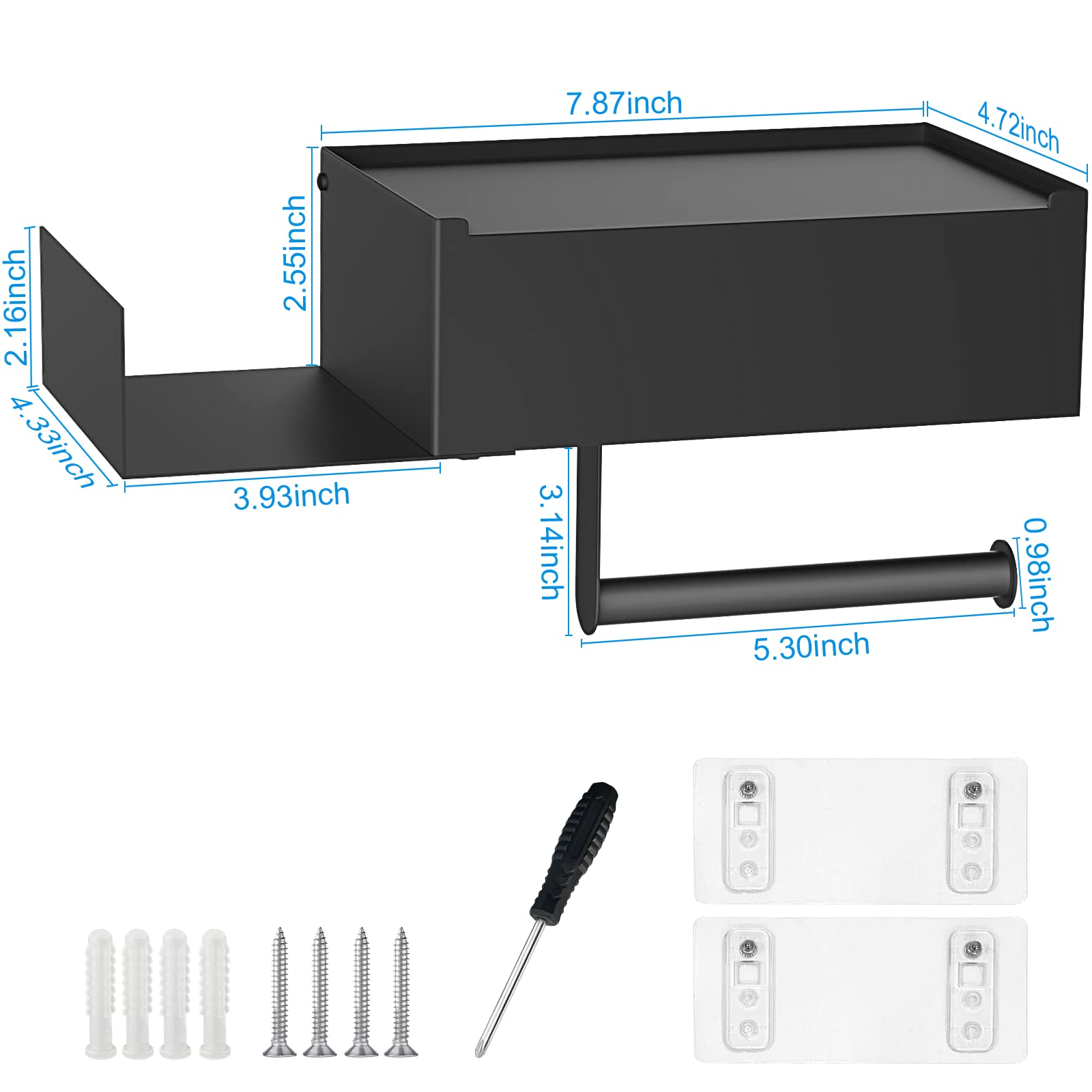 FUNLEU matte black toilet holder blends sleek design with privacy compartment.