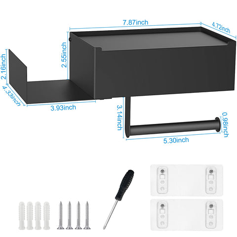 FUNLEU matte black toilet holder blends sleek design with privacy compartment.
