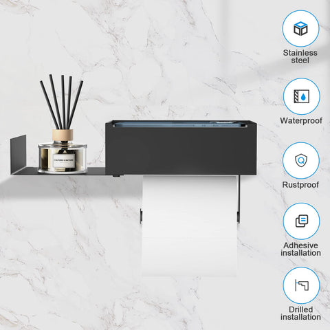 FUNLEU self-adhesive toilet paper holder with storage offers quick, tool-free installation.