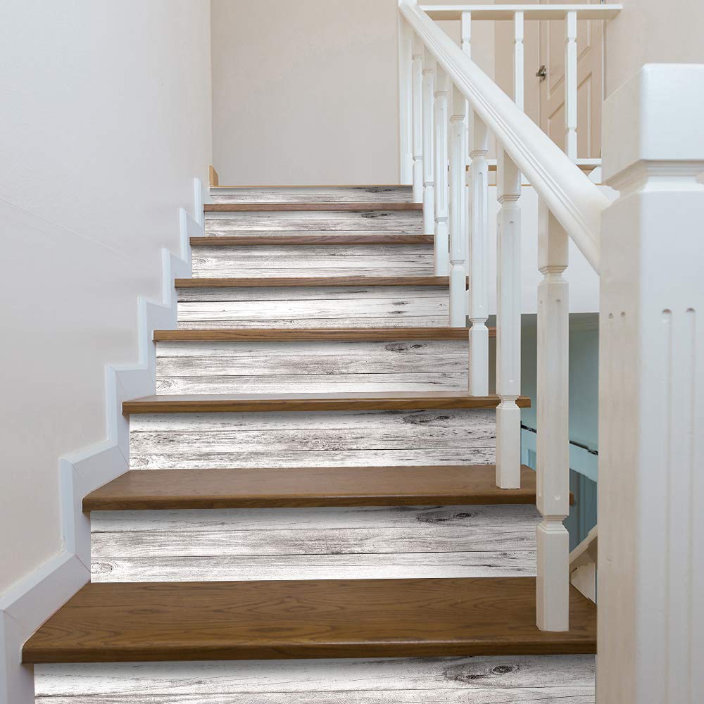 funlife stair risers weathered wood close-up showing rustic texture for authentic stair decor