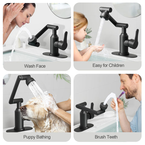 FunnyAir faucet shown for 1- or 3-hole installation in a modern sink.