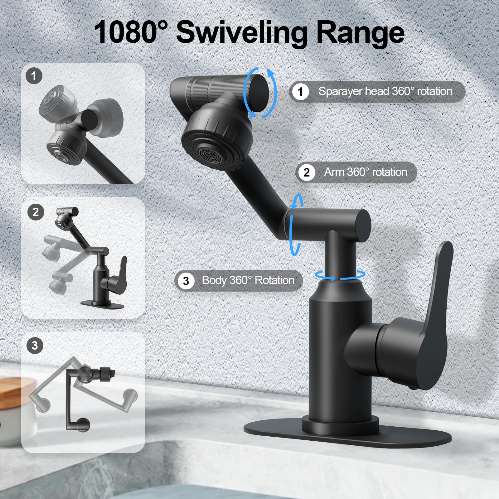 FunnyAir faucet with fingerprint-resistant matte black finish stays clean.