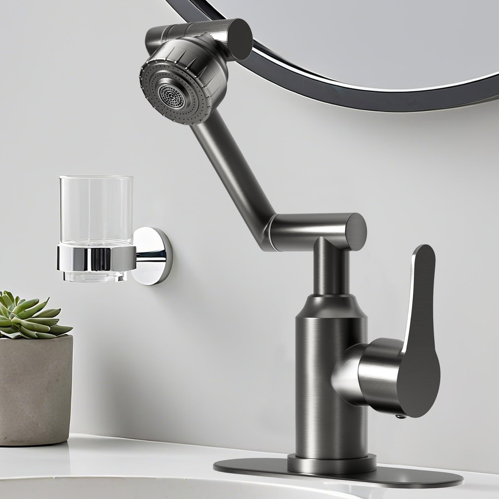 FunnyAir bathroom faucet with 1080-degree rotation for easy reach during washing
