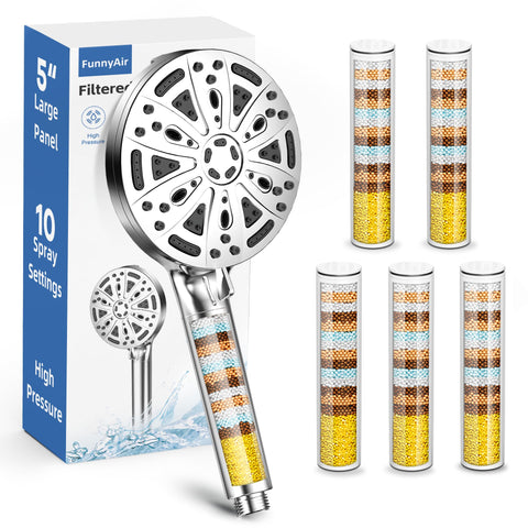 FunnyAir filtered shower head handheld offers cleaner water and gentler bathing for sensitive skin.
