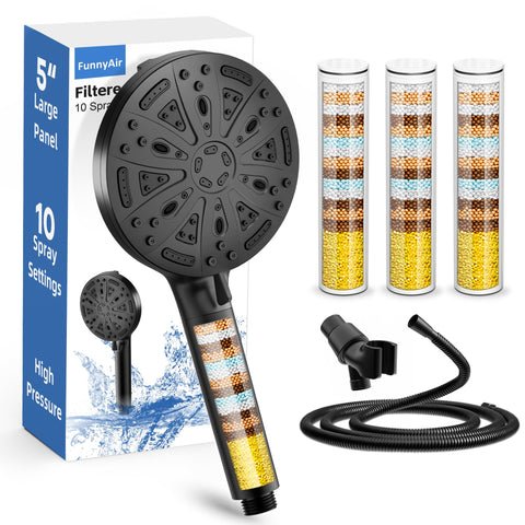 FunnyAir filtered shower head panel delivers full-coverage spray for a refreshing rinse.
