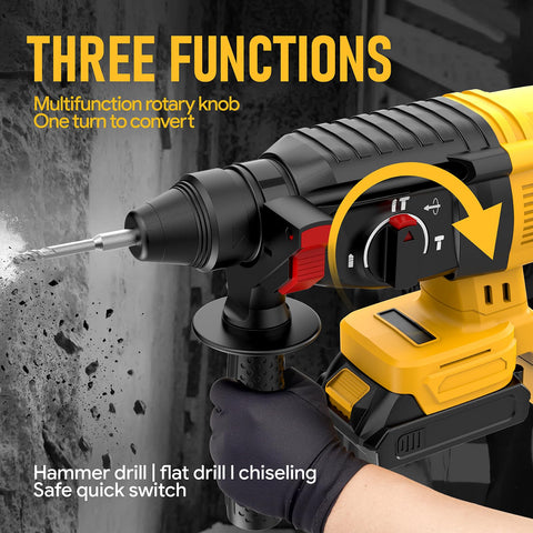 Funnywhale SDS cordless rotary hammer drill 360 handle for comfortable overhead use